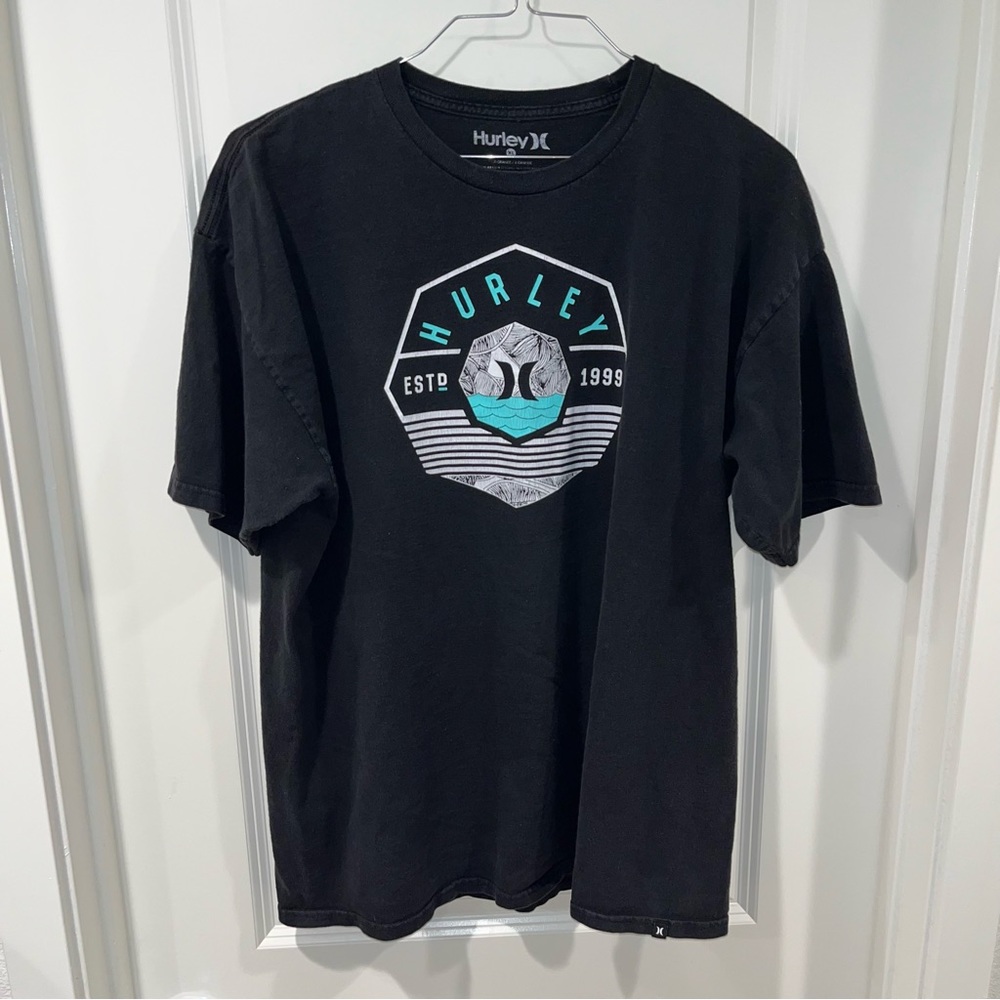 Hurley Men's size XLarge graphic T-Shirt Est. 1999 Logo Short Sleeve Black